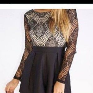 Black Long Sleeve Lace Romper